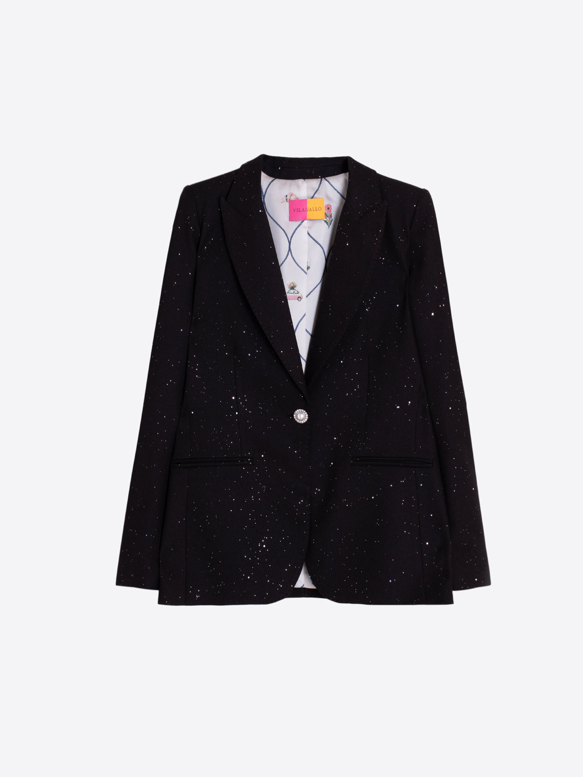 Vilagallo Black Sequin Jacket with Silver Motifs