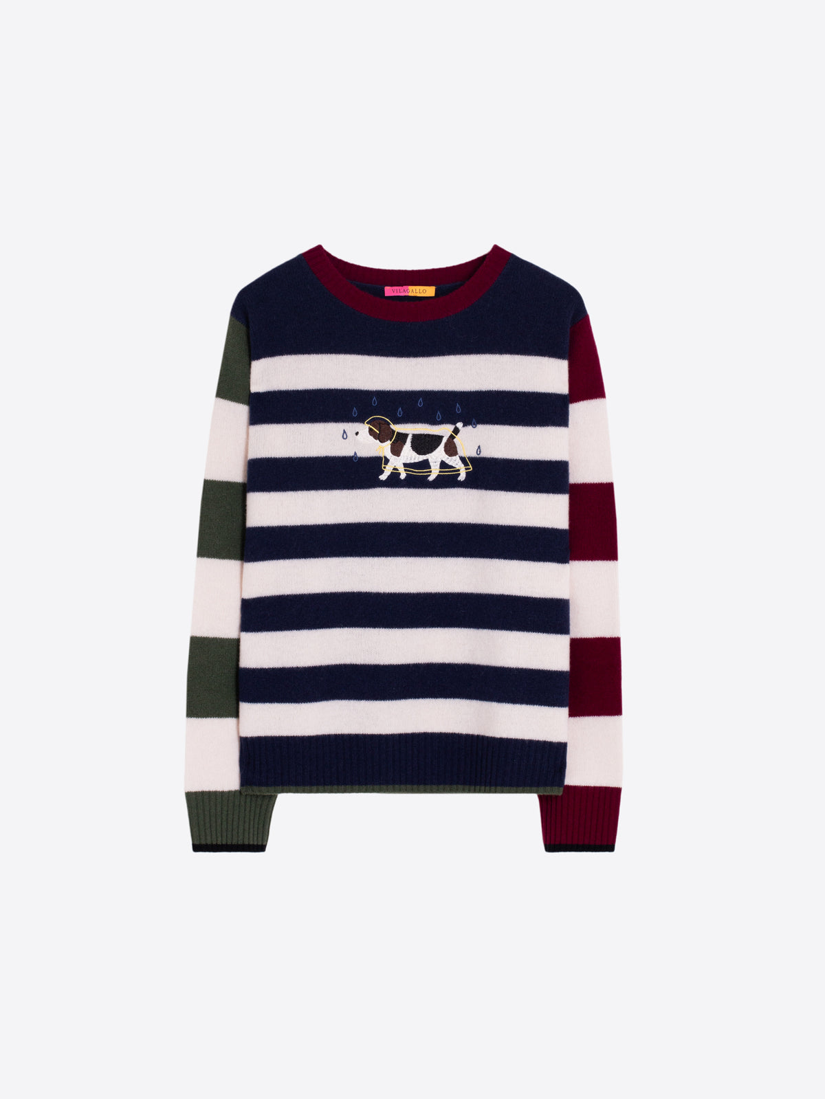 Vilagallo Dog Raincoat Jumper Embroidered Navy Stripes