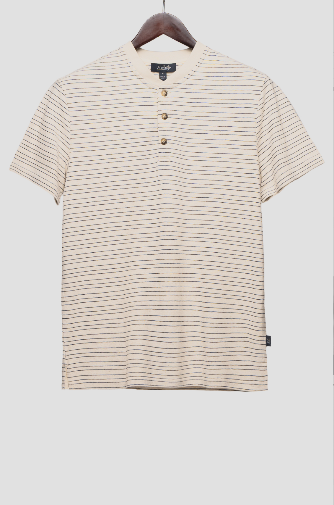 34 Heritage Striped Henley in Beige