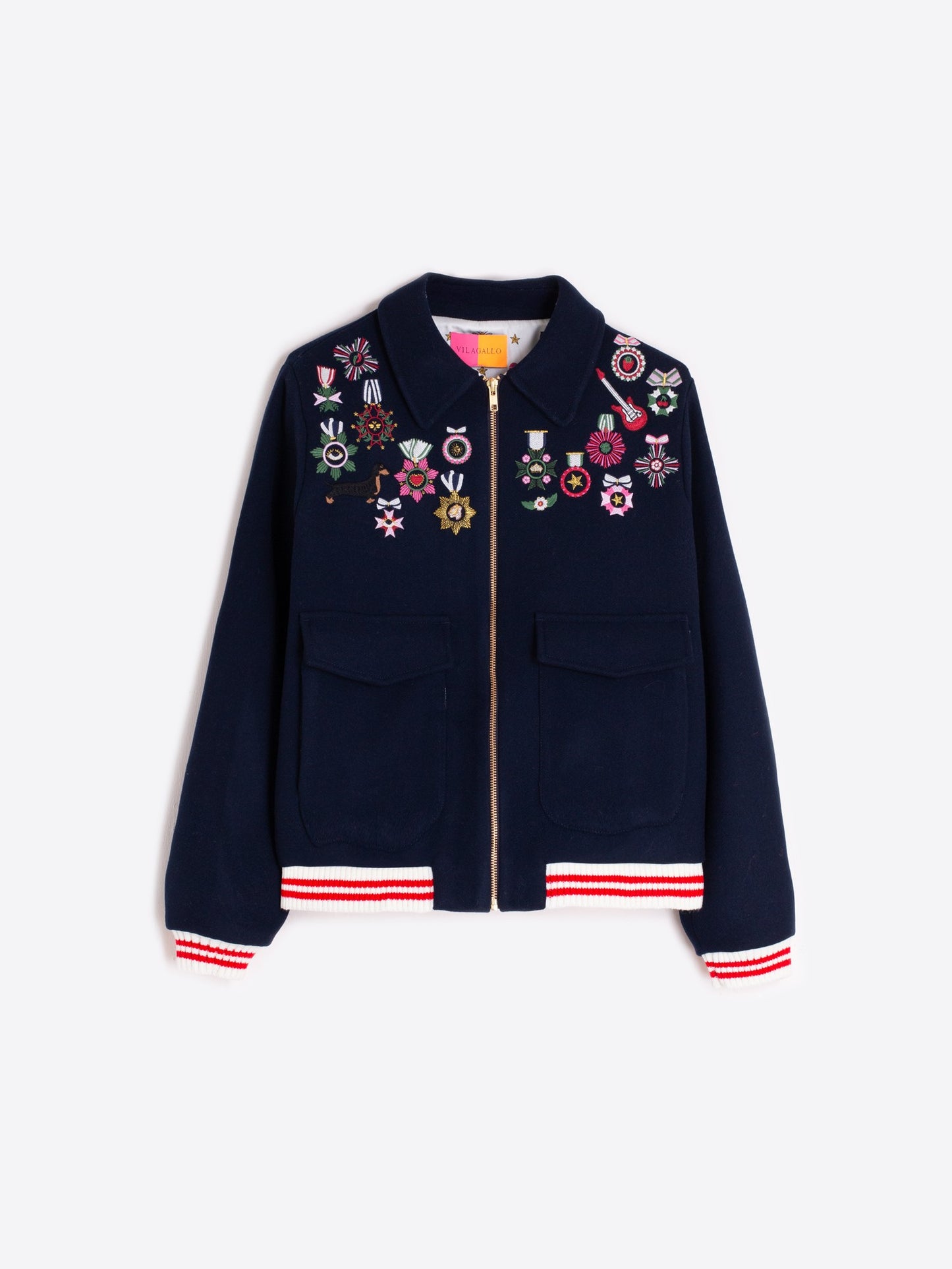Navy Embroidered Bomber Jacket