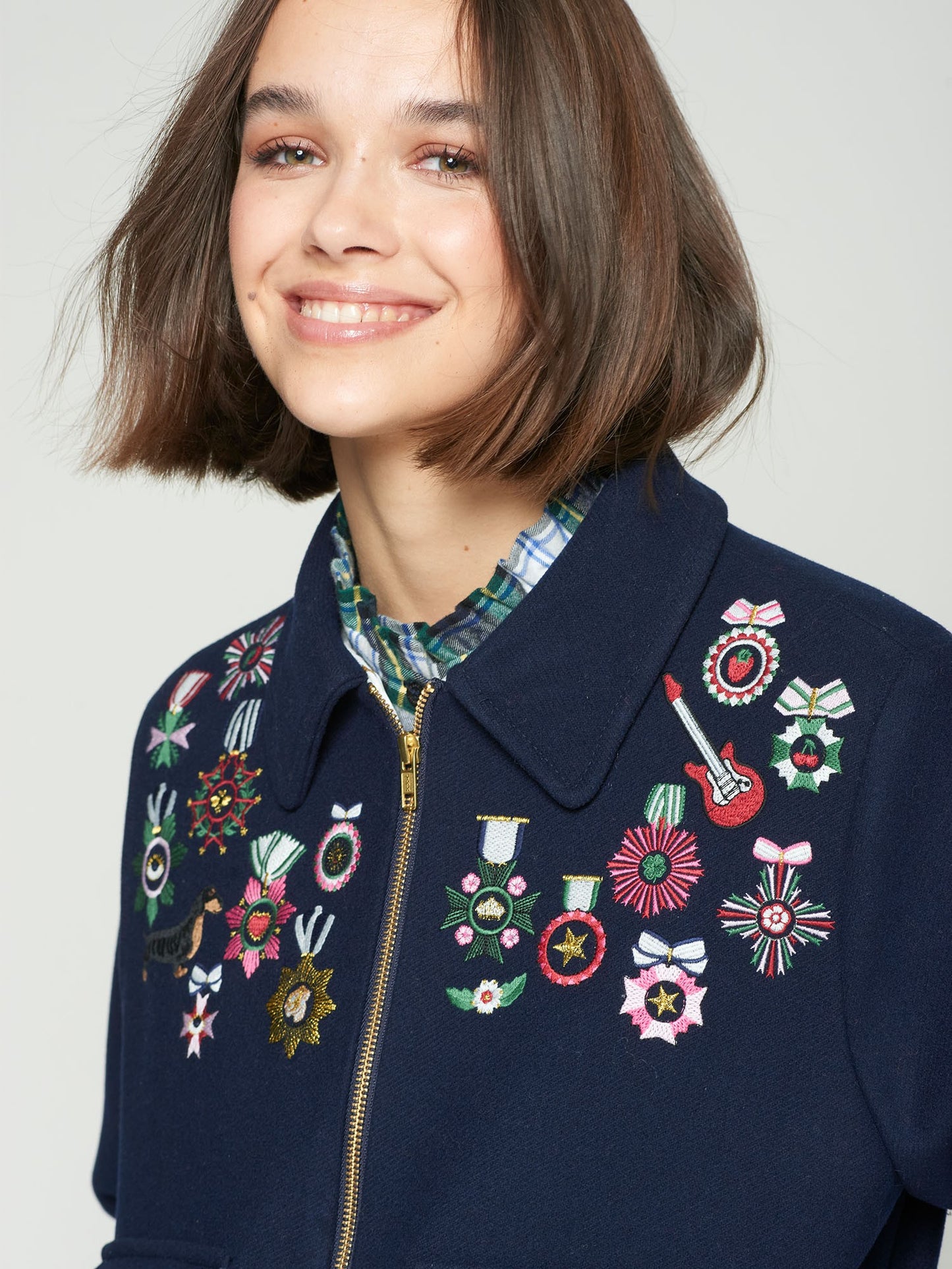 Navy Embroidered Bomber Jacket