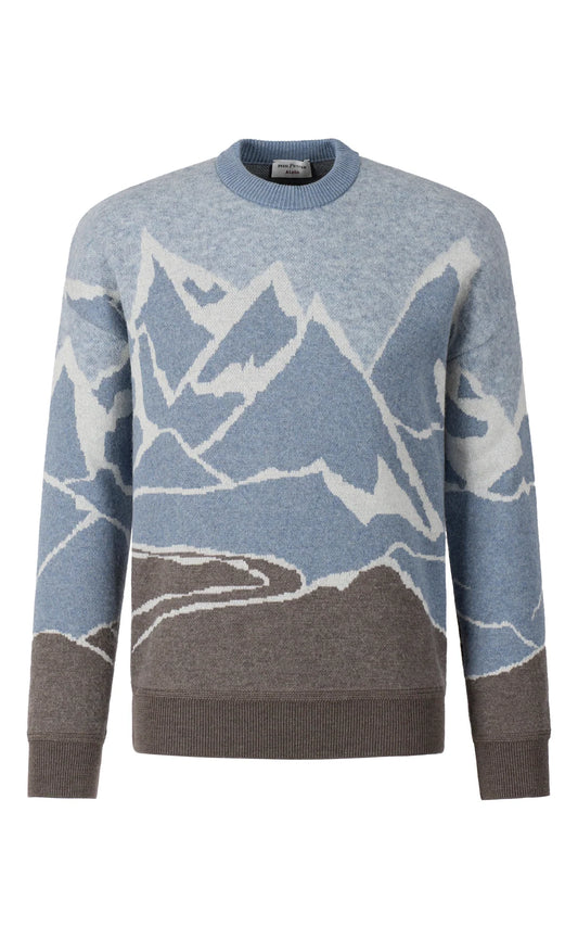 Phil Petter Crew Neck Sweater with Alpine Mountain Motif - Modern Fit