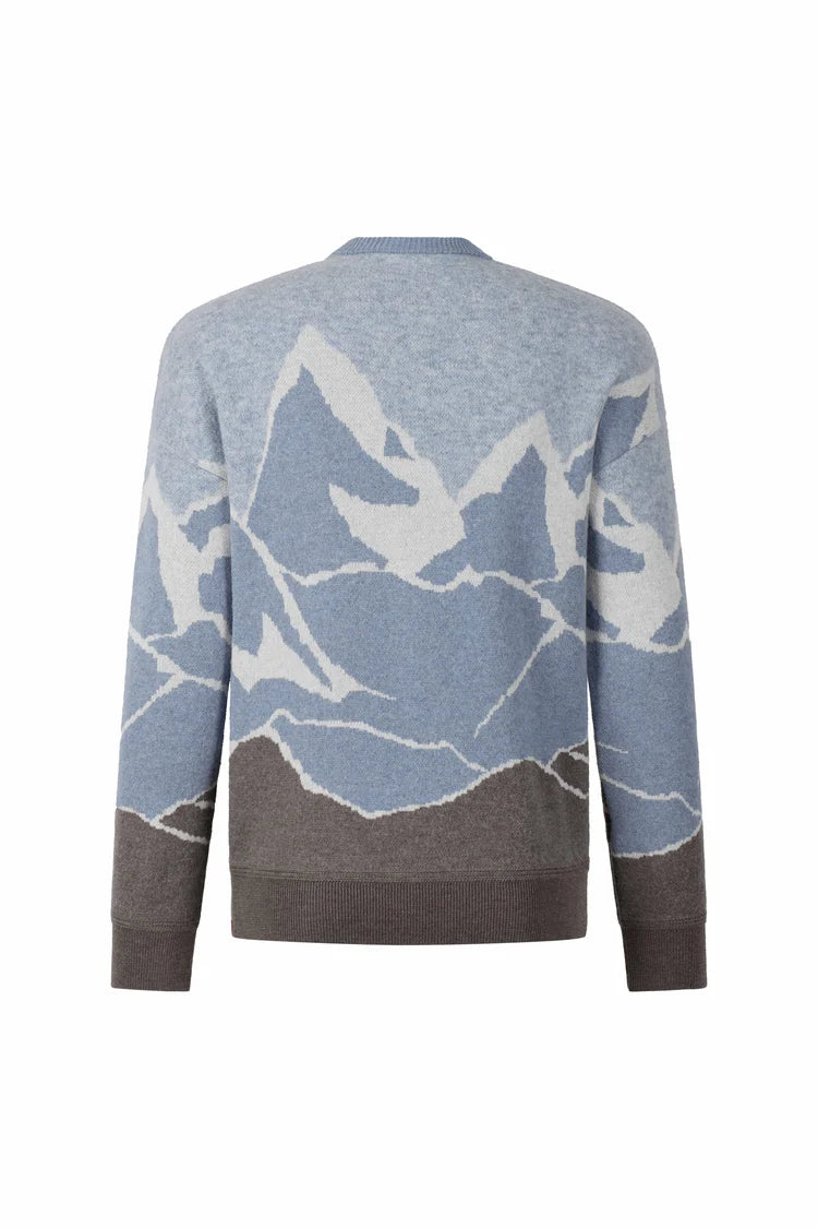 Phil Petter Crew Neck Sweater with Alpine Mountain Motif - Modern Fit