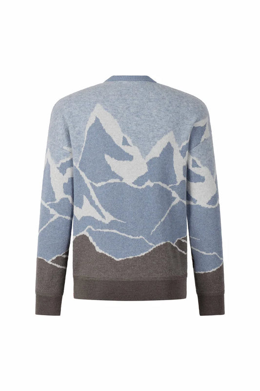Phil Petter Crew Neck Sweater with Alpine Mountain Motif - Modern Fit