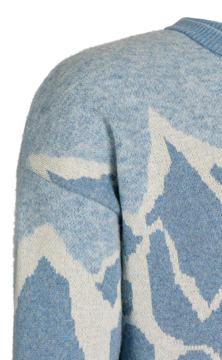 Phil Petter Crew Neck Sweater with Alpine Mountain Motif - Modern Fit