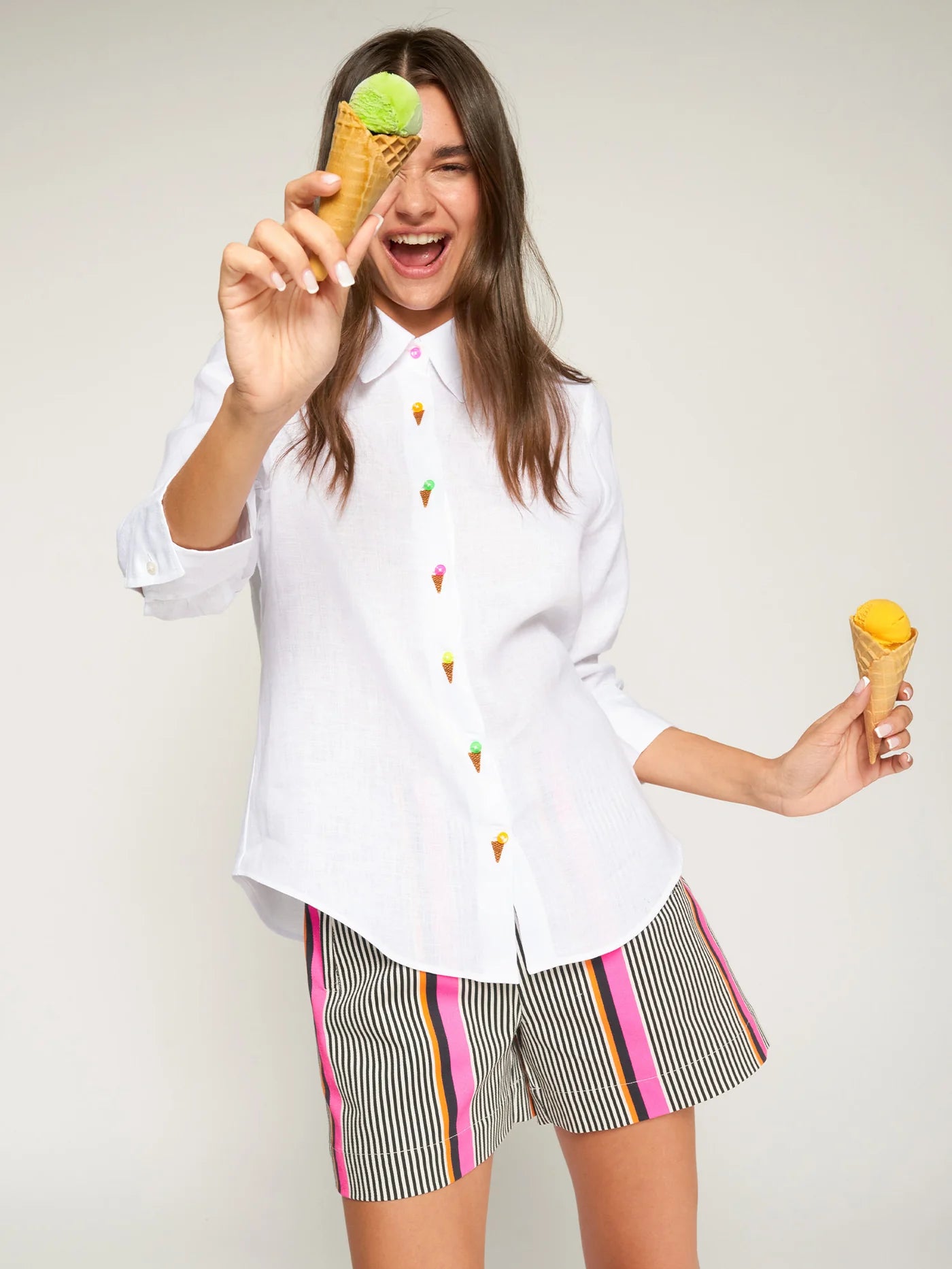 Vilagallo White Shirt with Embroidered Ice Cream