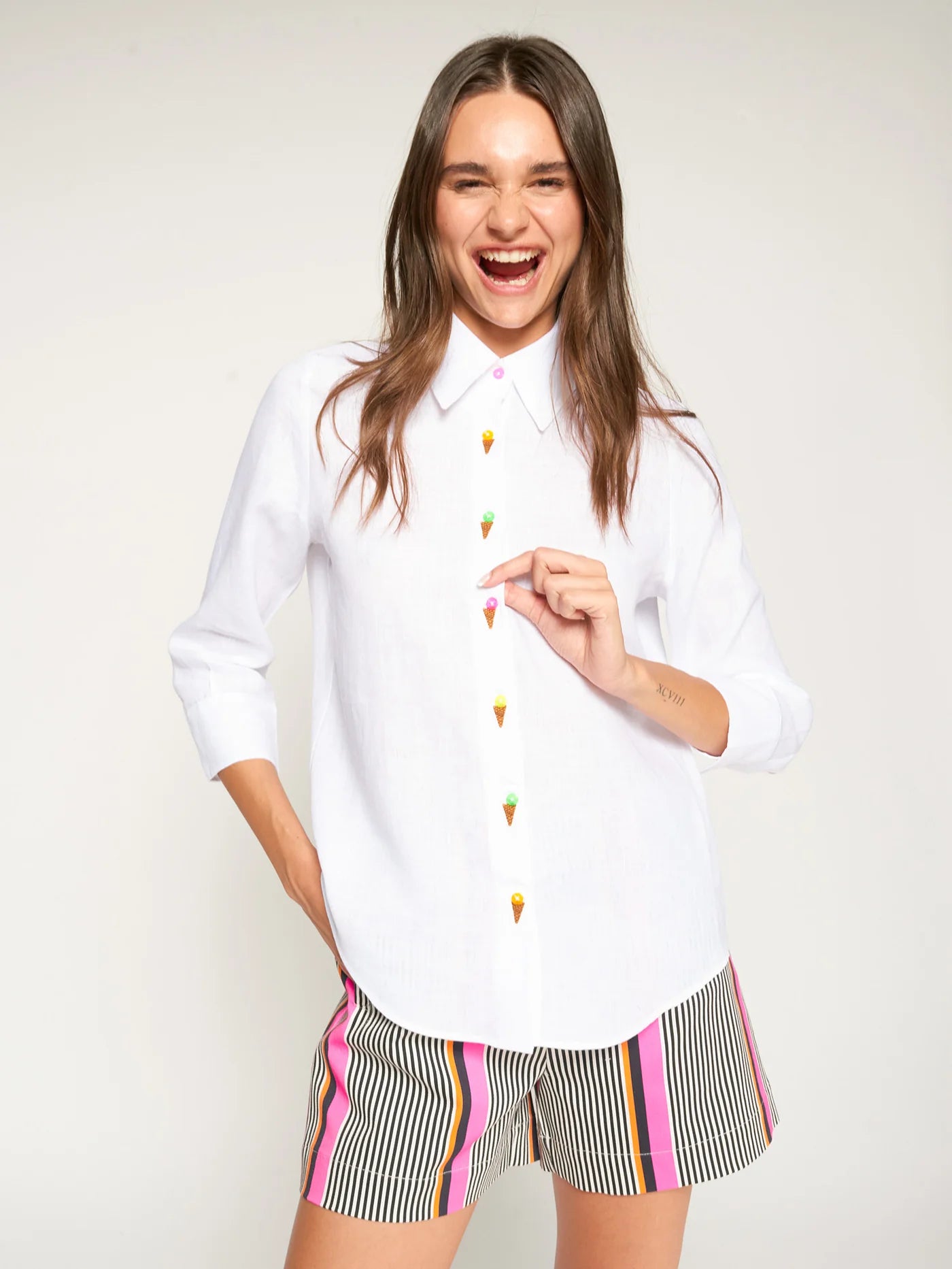 Vilagallo White Shirt with Embroidered Ice Cream