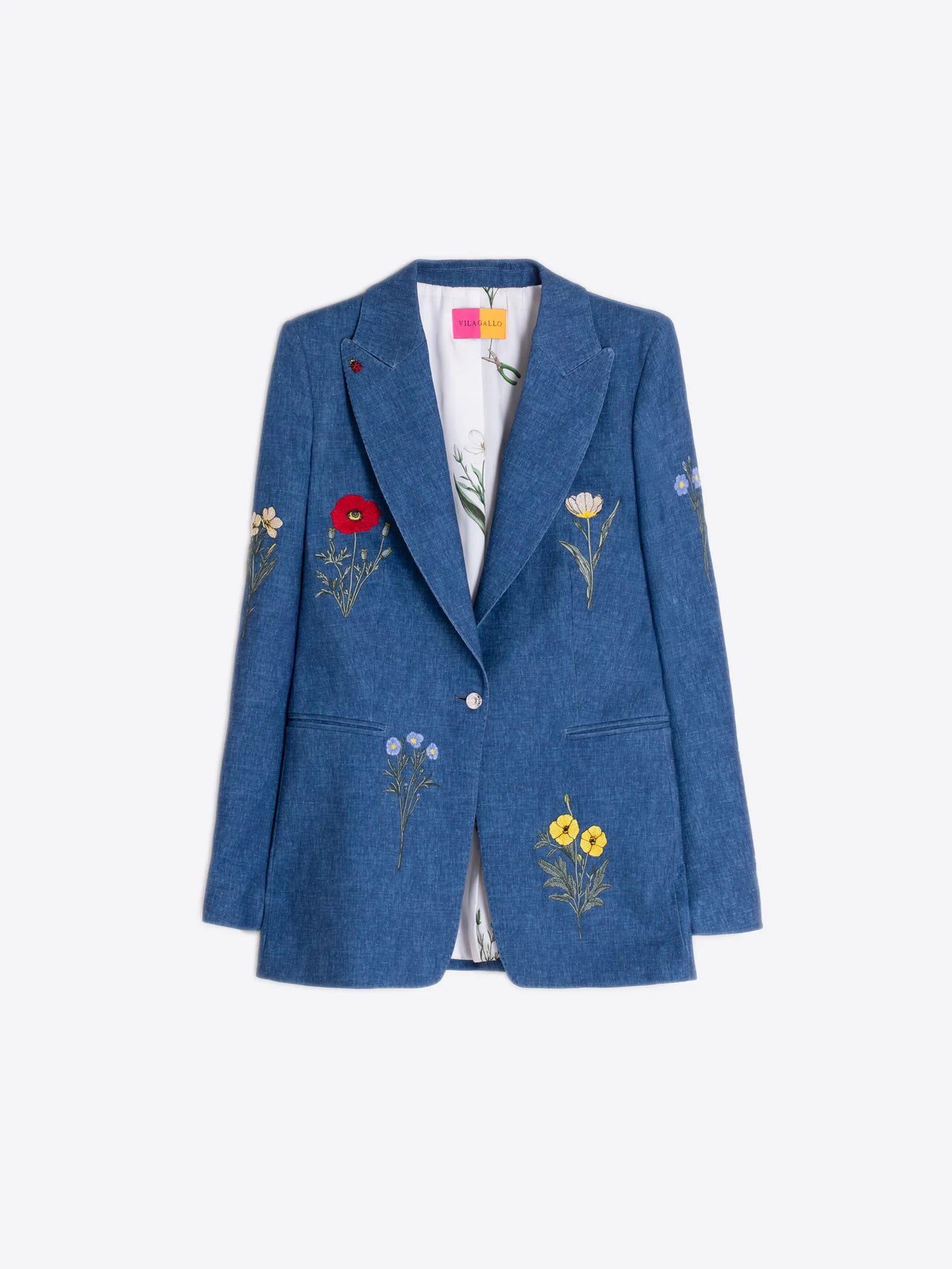 Vilagallo Blue Jacket with Embroidered Flowers