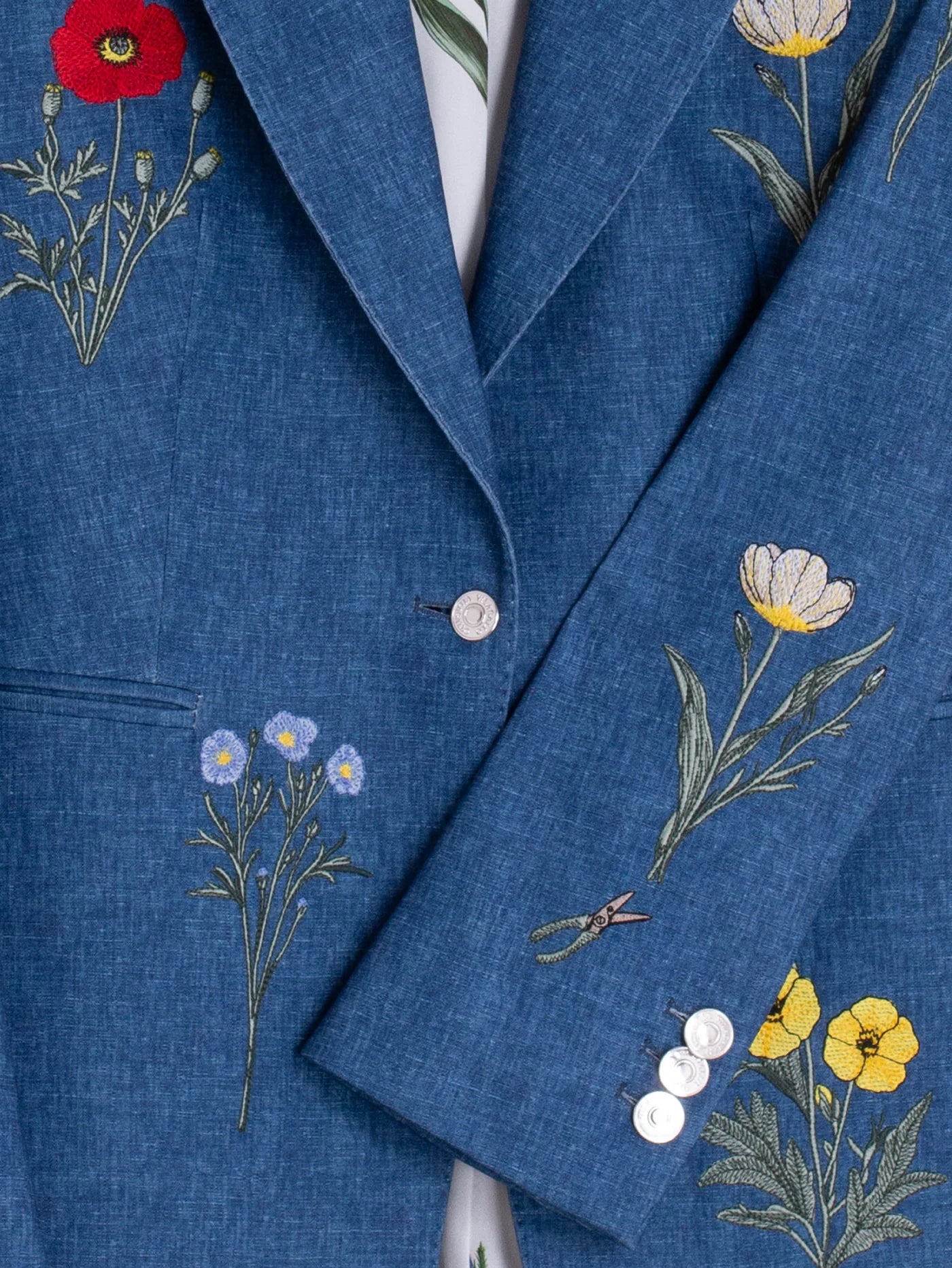 Vilagallo Blue Jacket with Embroidered Flowers