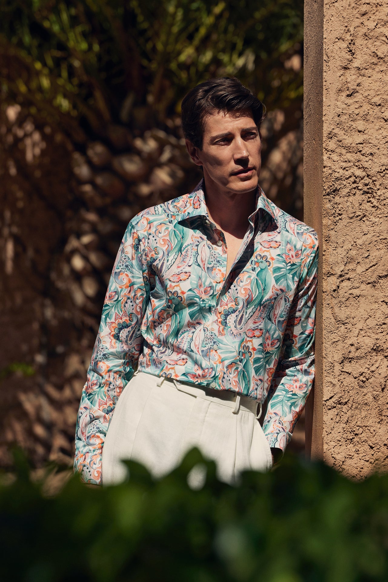 Watercolor Parrot Print Dress Shirt