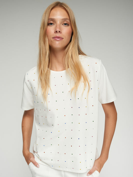 Vilagallo White T-Shirt with Rhinestones
