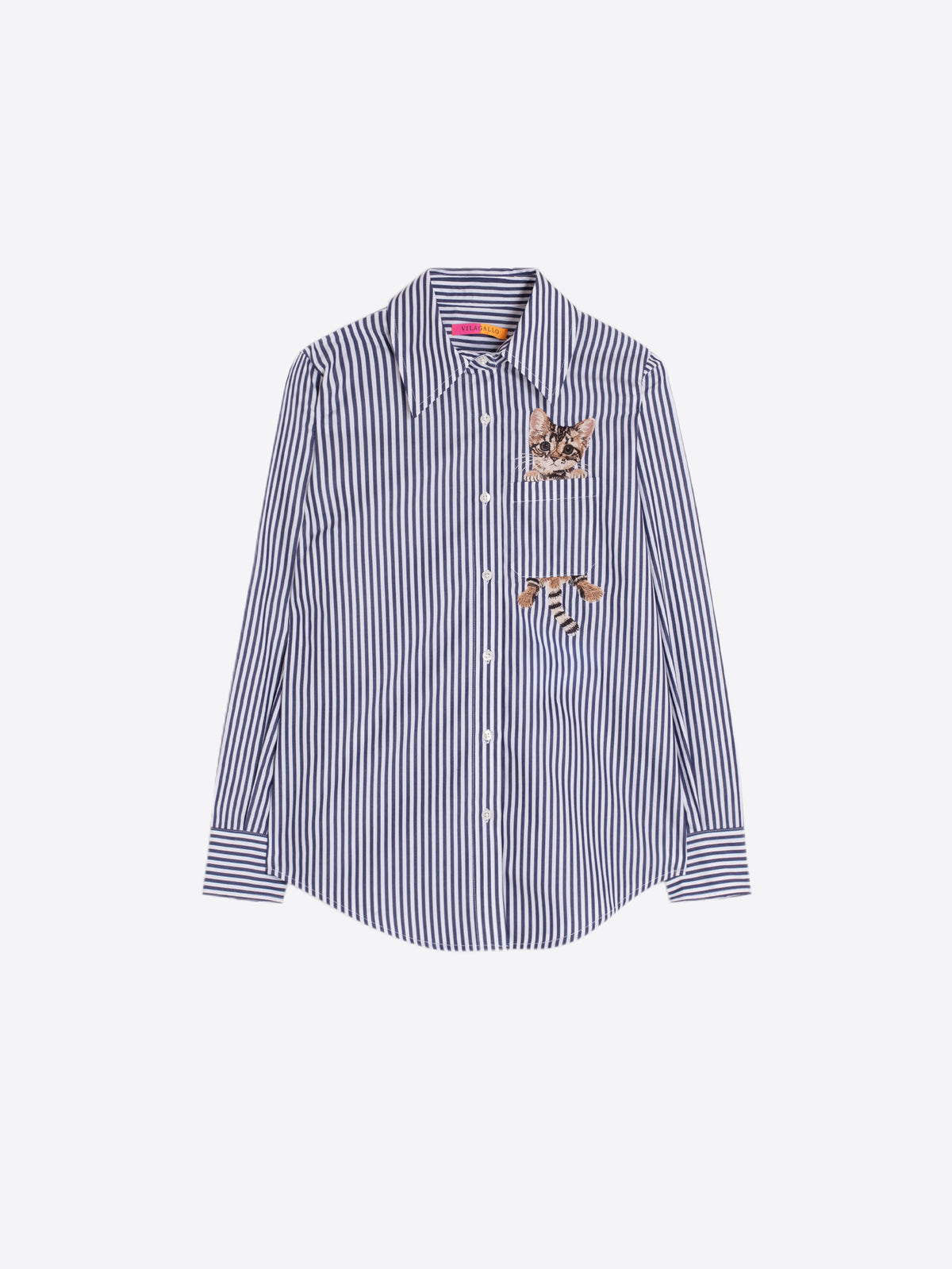 Vilagallo Magda Embroidered Striped Cat Blouse
