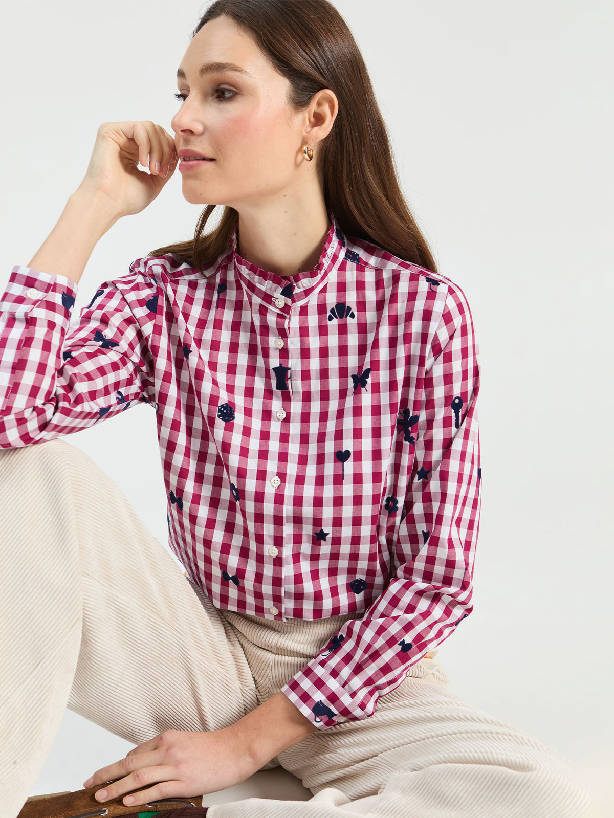 Vilagallo Vichy Shirt Bordeaux Flocked