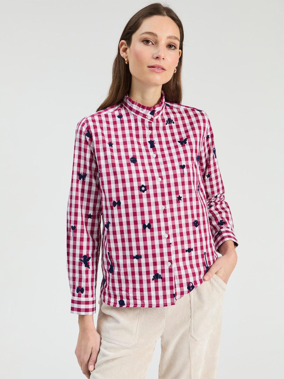Vilagallo Vichy Shirt Bordeaux Flocked
