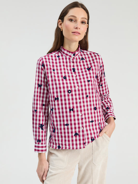 Vilagallo Vichy Shirt Bordeaux Flocked