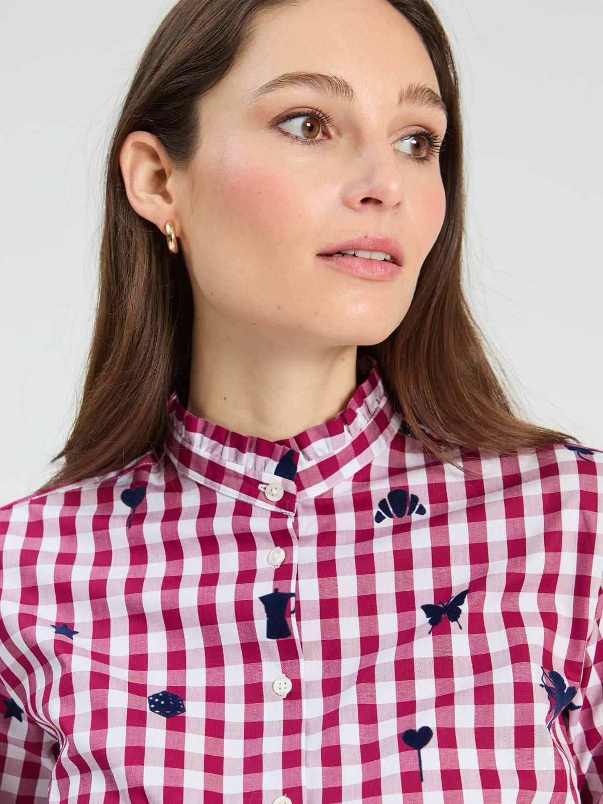 Vilagallo Vichy Shirt Bordeaux Flocked