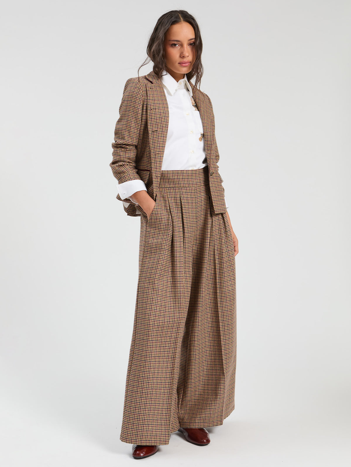 Vilagallo Marian Wide Houndstooth Trousers