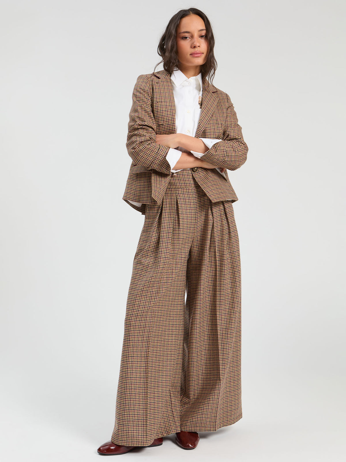 Vilagallo Burgundy Houndstooth Jacket