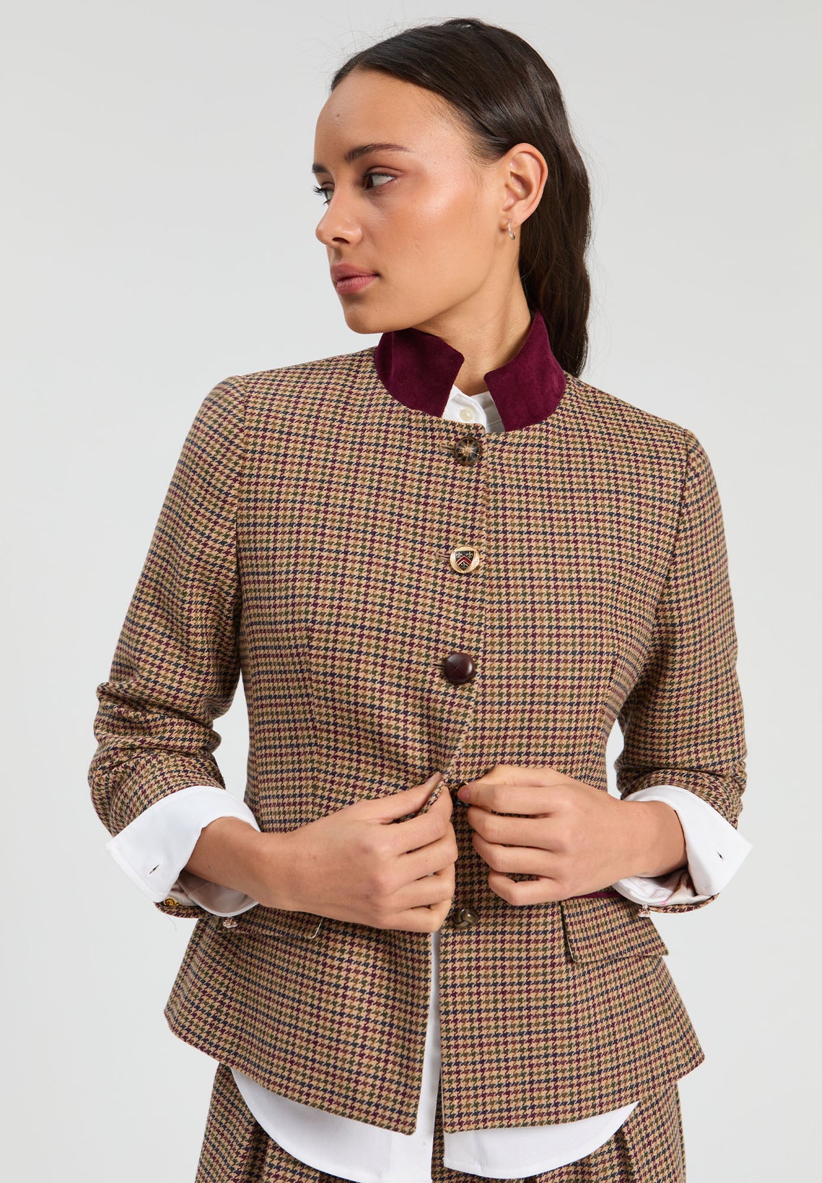 Vilagallo Burgundy Houndstooth Jacket