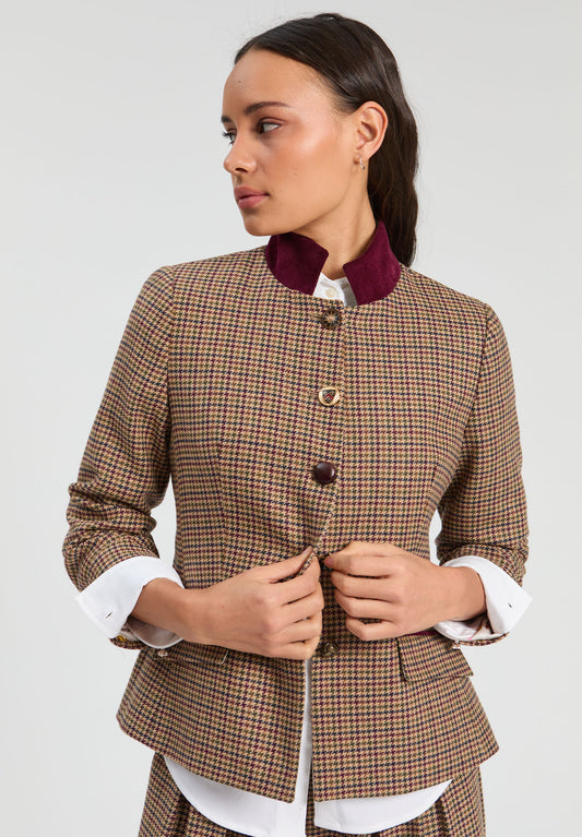 Vilagallo Burgundy Houndstooth Jacket