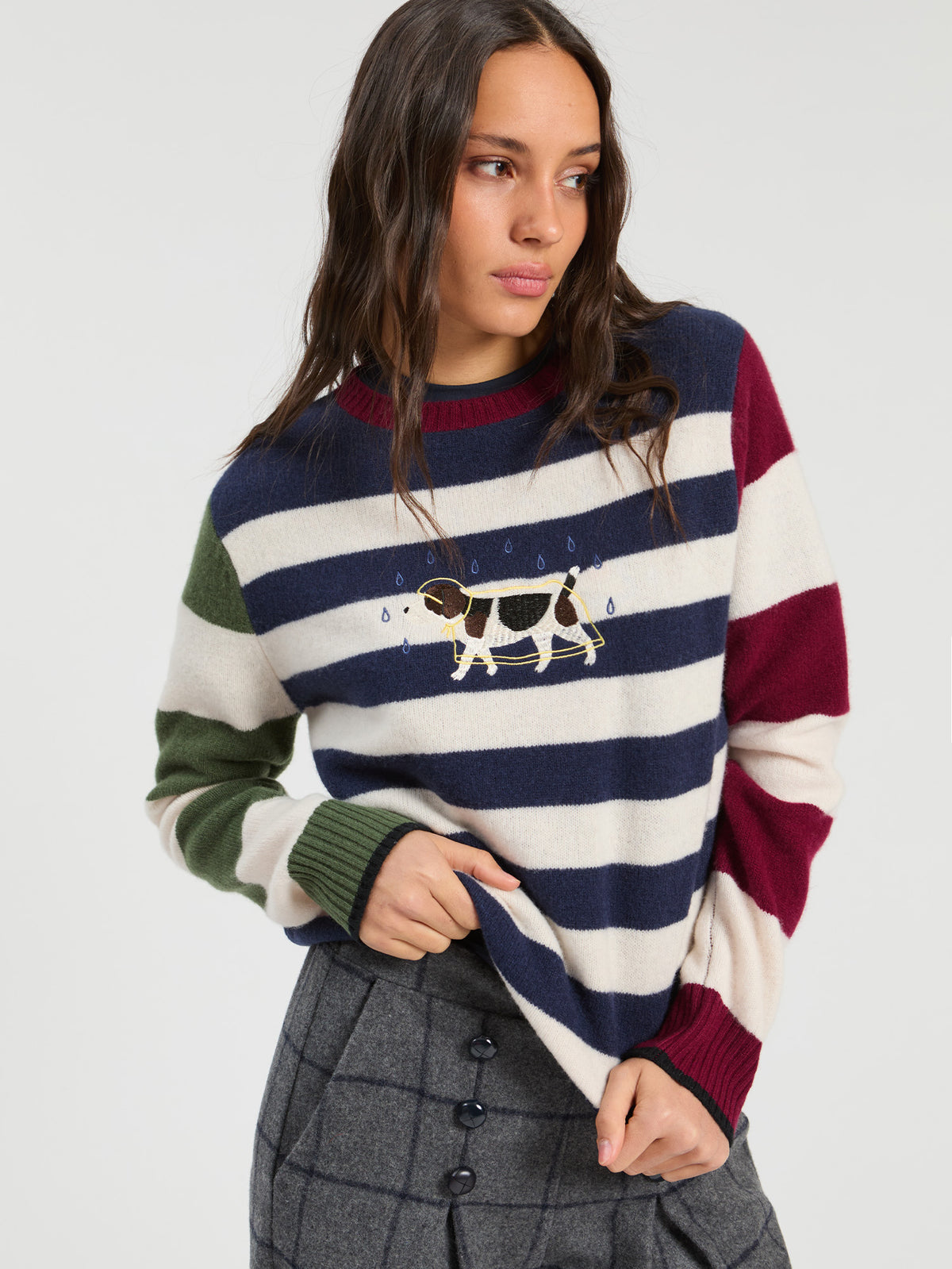 Vilagallo Dog Raincoat Jumper Embroidered Navy Stripes
