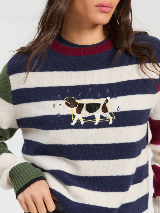 Vilagallo Dog Raincoat Jumper Embroidered Navy Stripes
