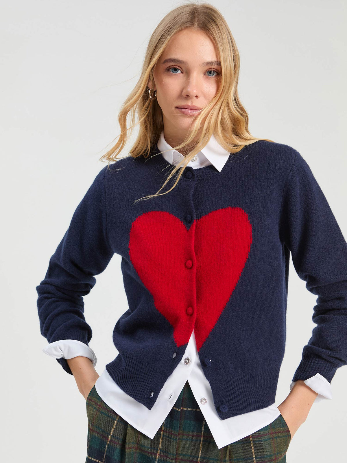Vilagallo Navy Heart Intarsia Cardigan