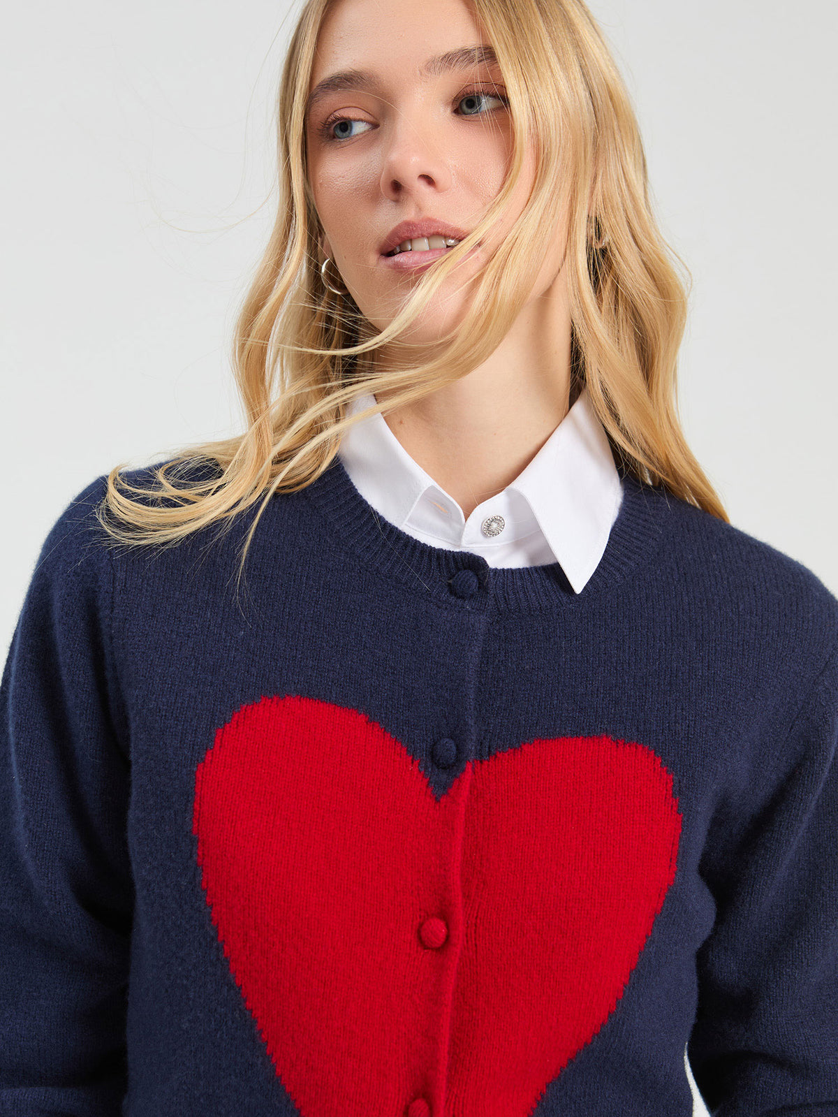 Vilagallo Navy Heart Intarsia Cardigan