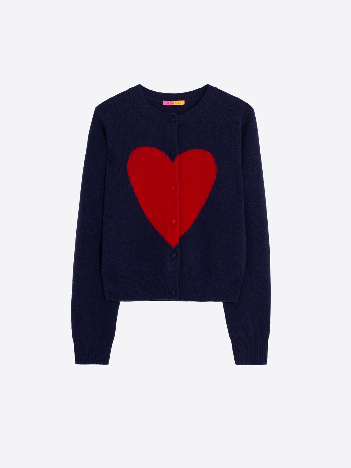 Vilagallo Navy Heart Intarsia Cardigan