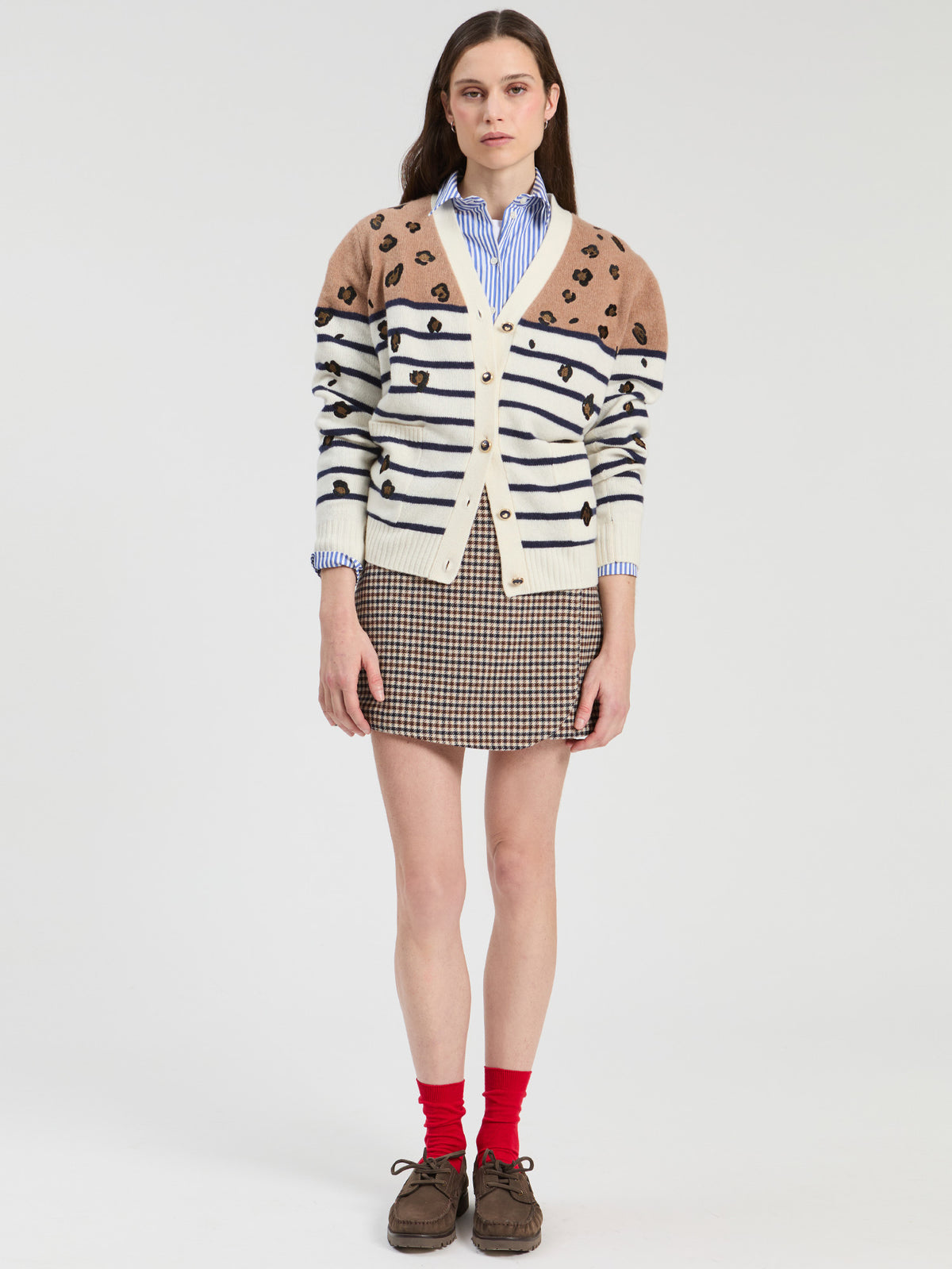 Vilagallo Leopard and Striped Cardigan