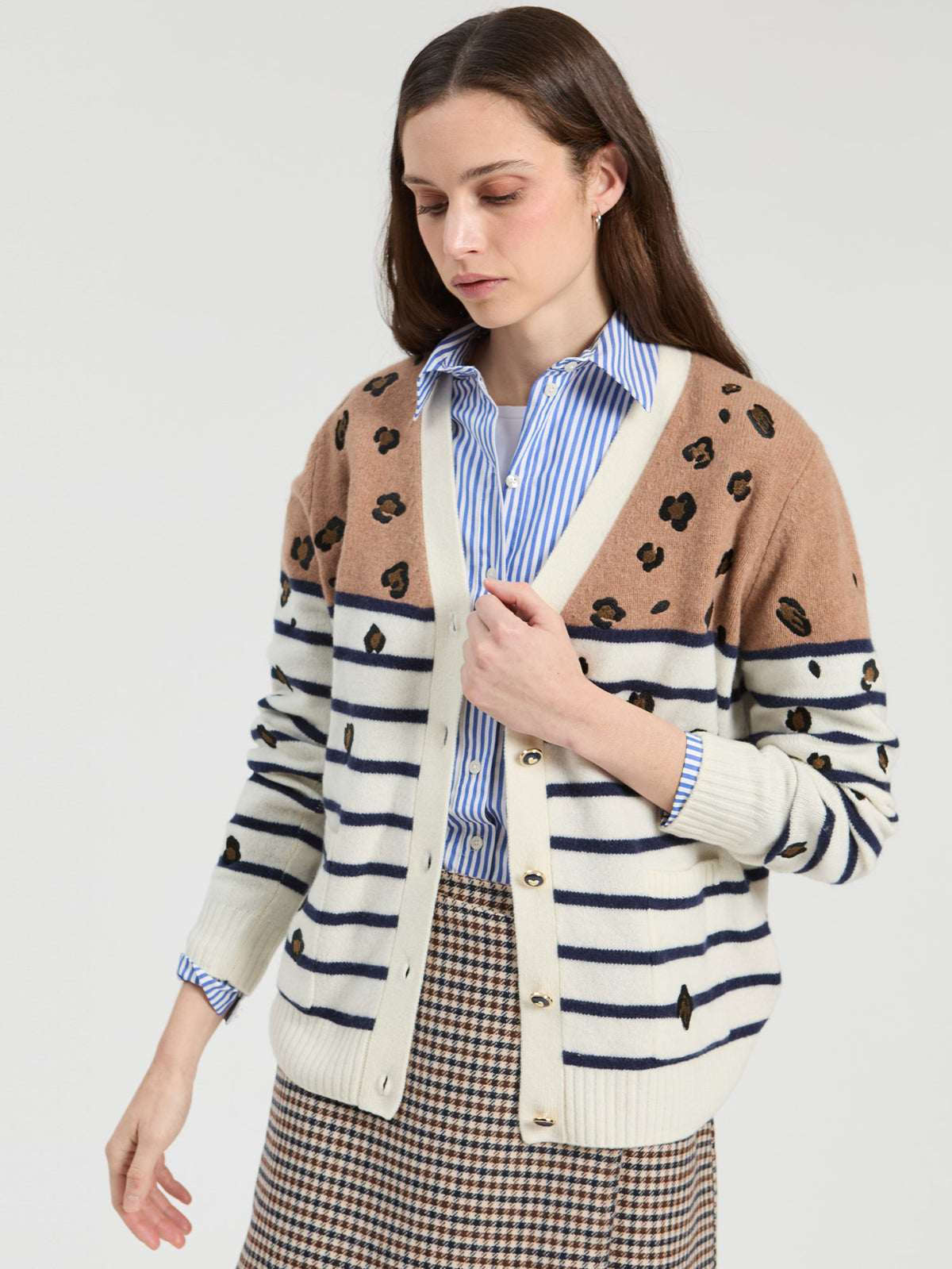 Vilagallo Leopard and Striped Cardigan
