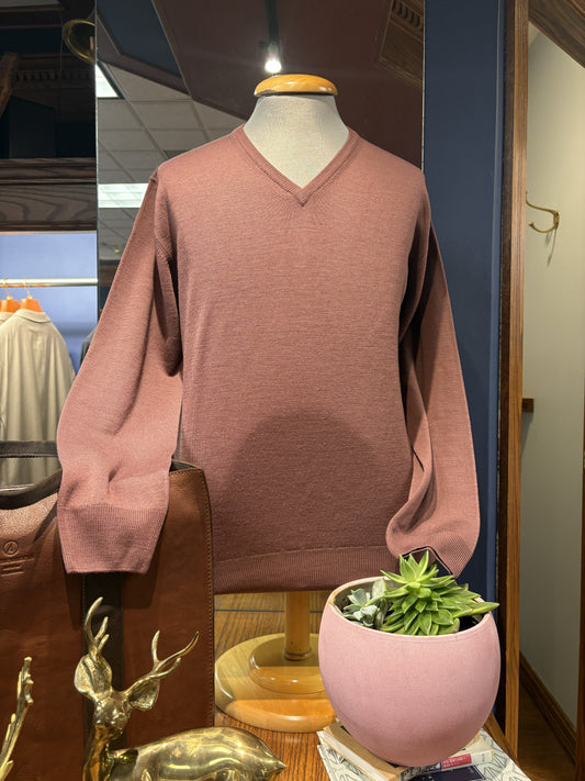 Arovescio V-Neck Sweater in Smoked Salmon & Maritime