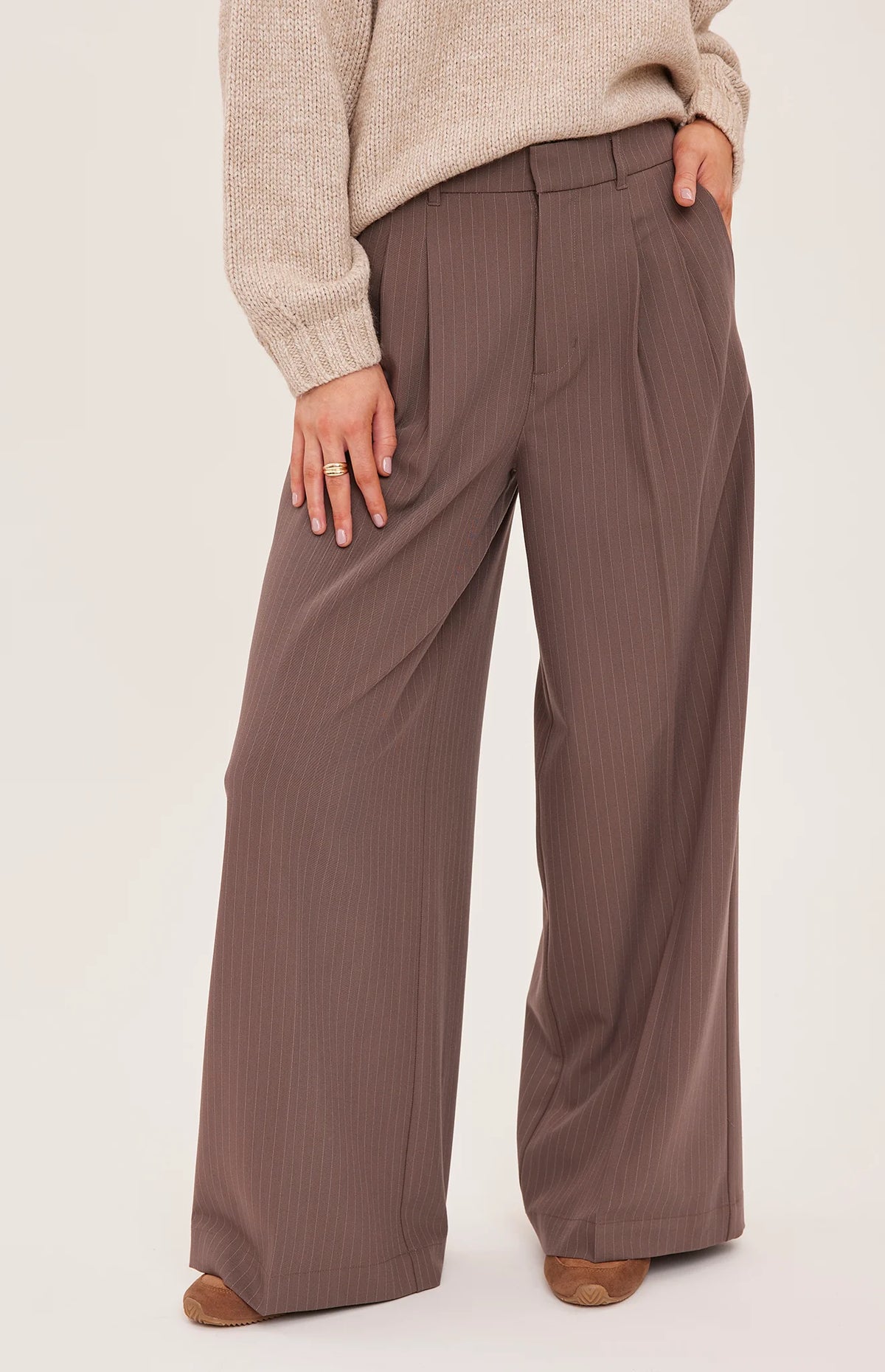 Gentle Fawn Collins Pants in Navy & Coffee Pinstripe