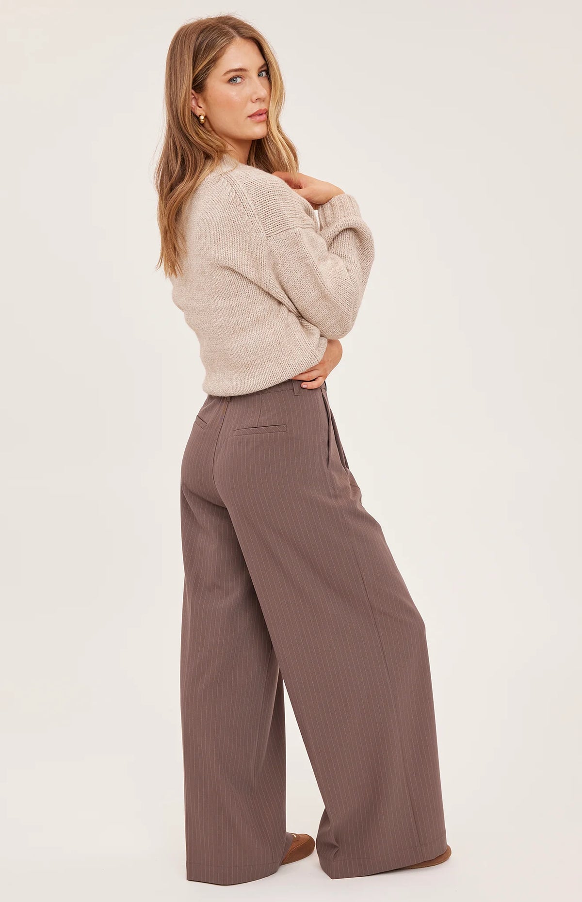 Gentle Fawn Collins Pants in Navy & Coffee Pinstripe