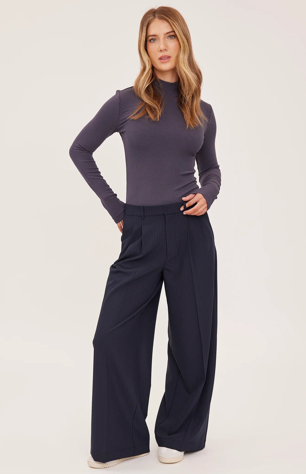 Gentle Fawn Collins Pants in Navy & Coffee Pinstripe