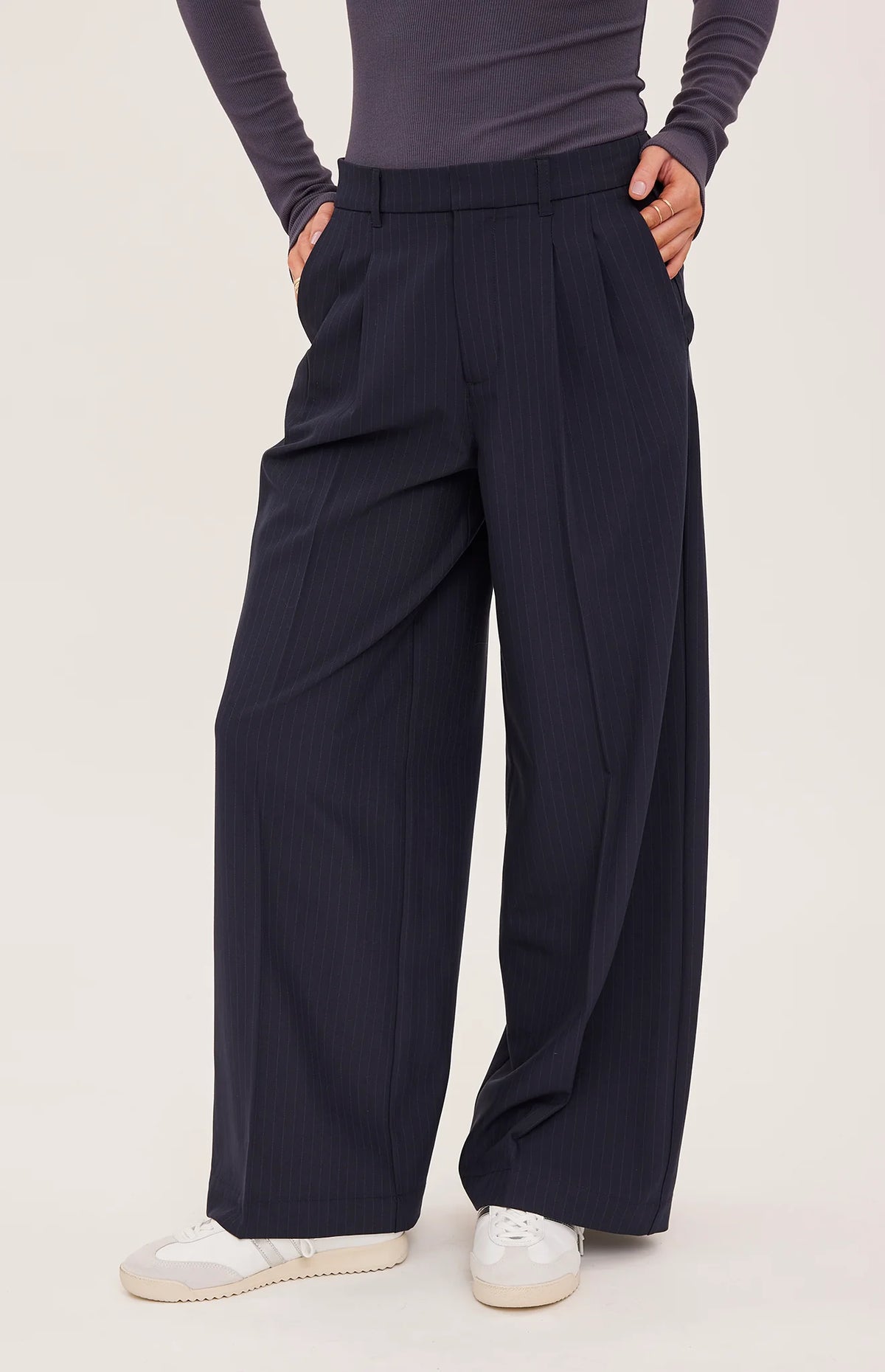 Gentle Fawn Collins Pants in Navy & Coffee Pinstripe