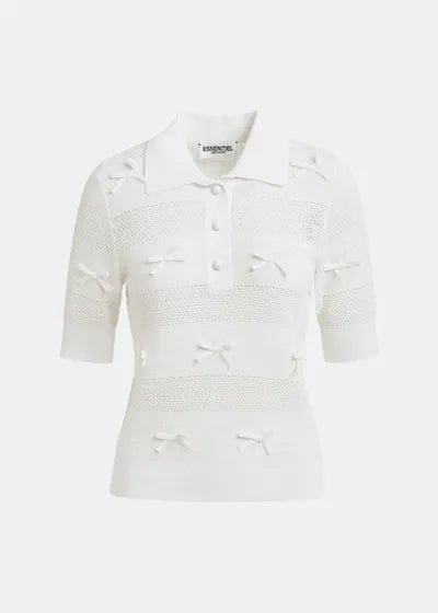 Essential Antwerp -  Off-White Bow Embellished Knit Polo