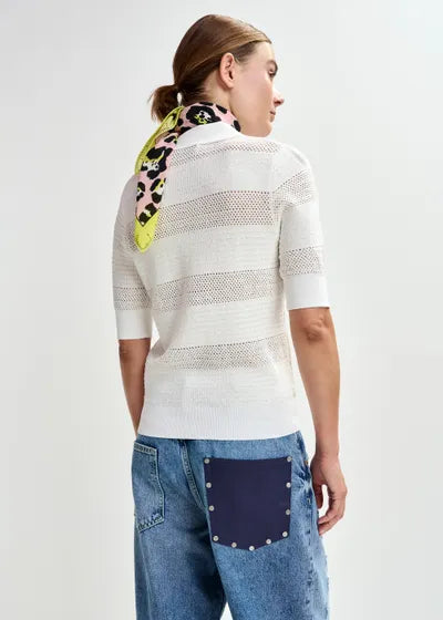 Essential Antwerp -  Off-White Bow Embellished Knit Polo