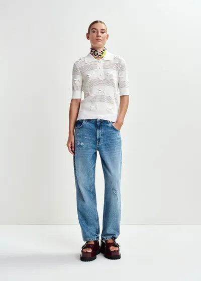 Essential Antwerp -  Off-White Bow Embellished Knit Polo
