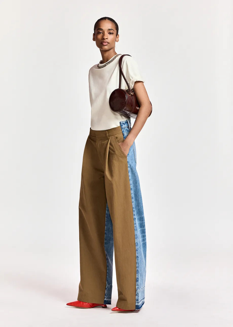 Essentiel Antwerp Brown and blue dual-fabric wide-leg pants