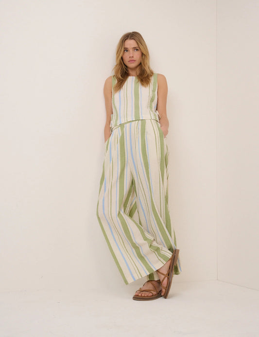 Nobody's Child - Green and Blue Stripped Wide Leg Trousers