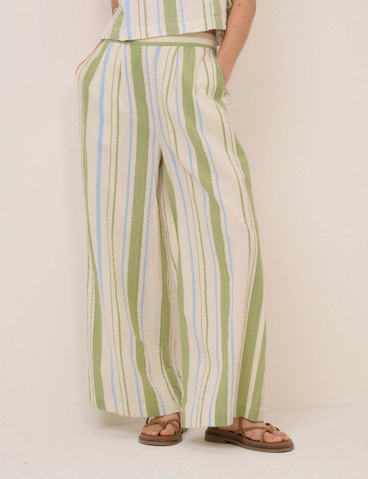 Nobody's Child - Green and Blue Stripped Wide Leg Trousers