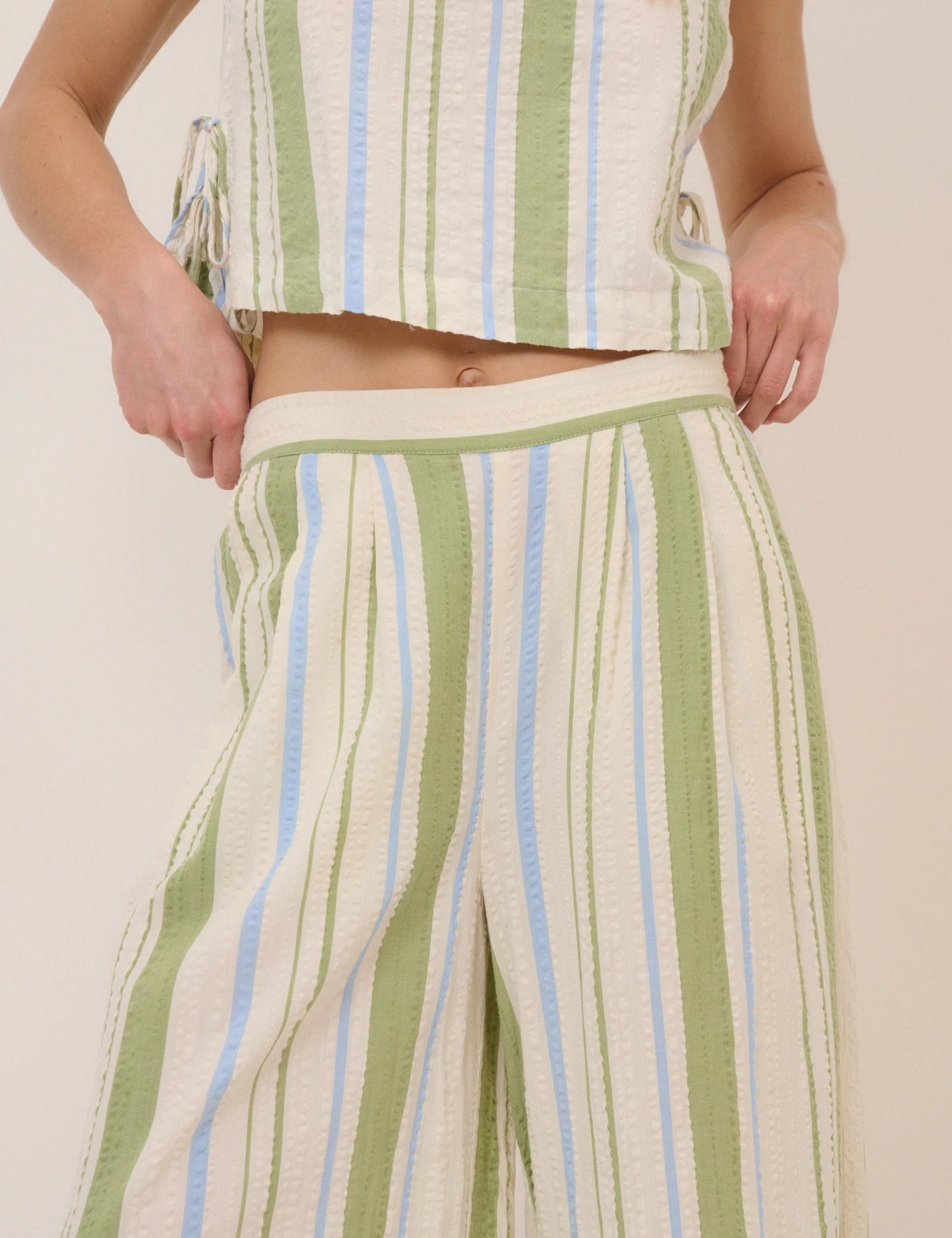 Nobody's Child - Green and Blue Stripped Wide Leg Trousers