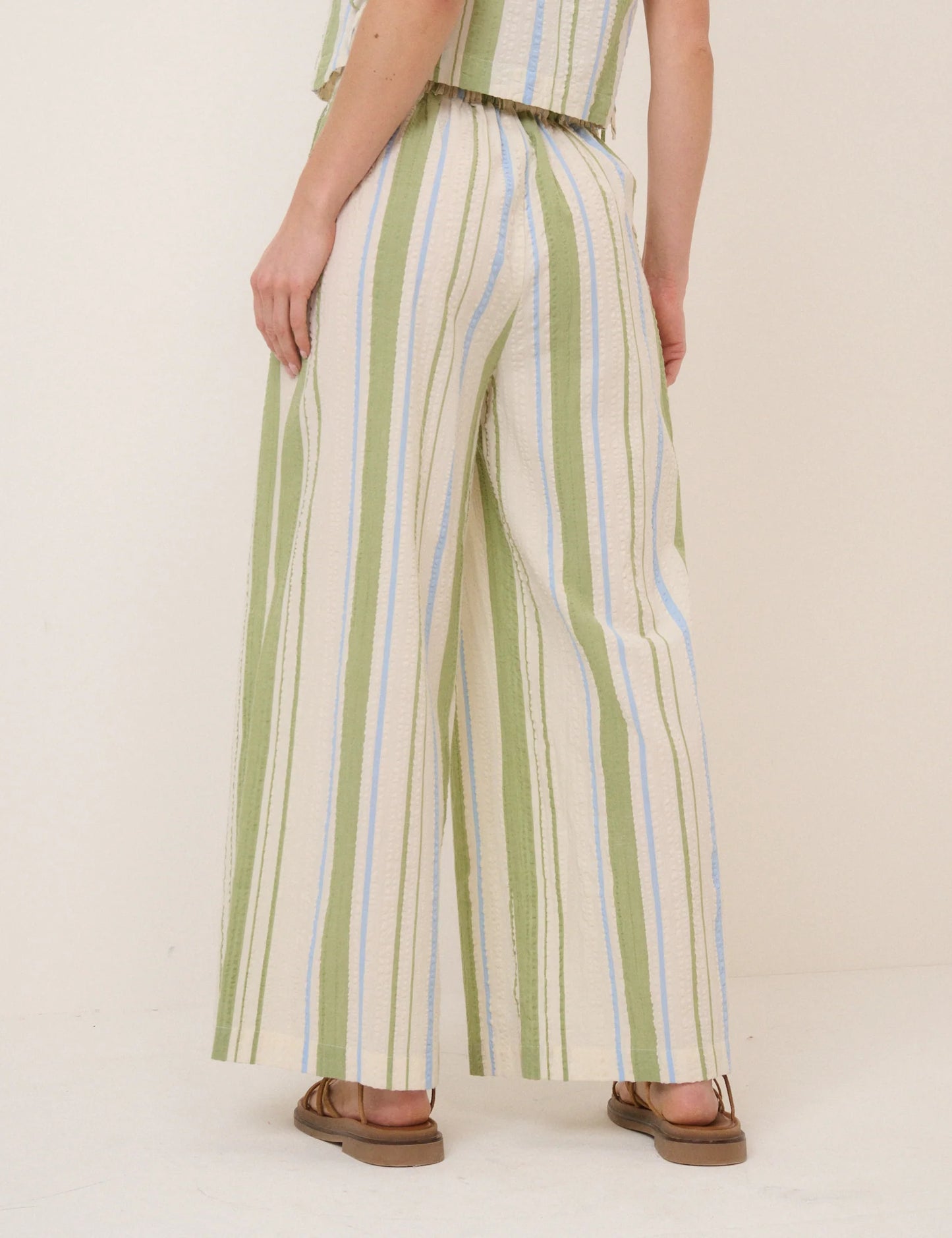 Nobody's Child - Green and Blue Stripped Wide Leg Trousers