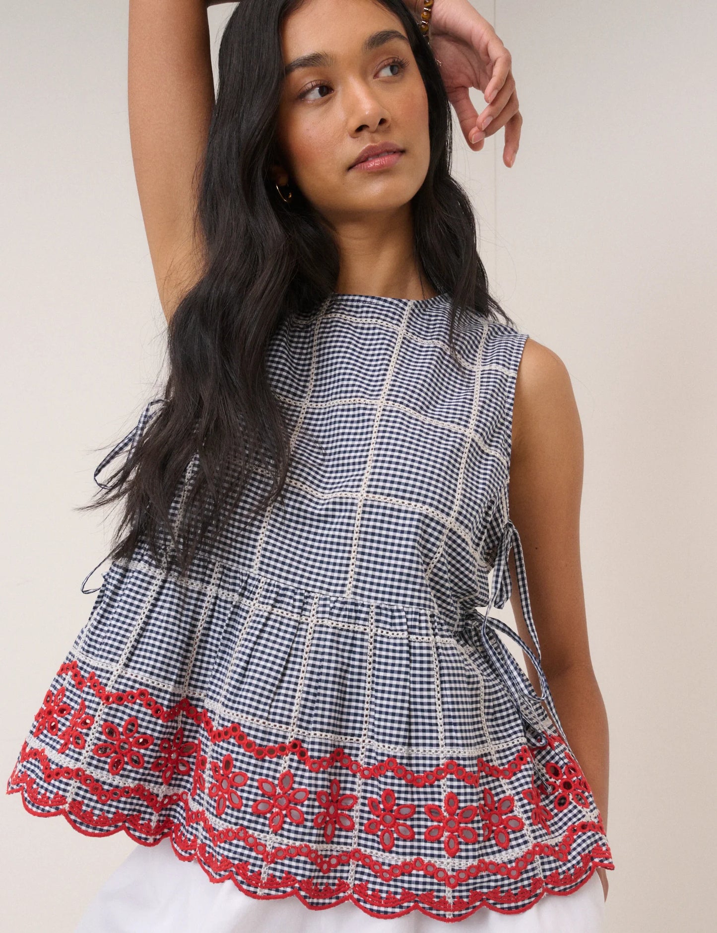 Nobody's Child - Black Gingham Embroidered Top