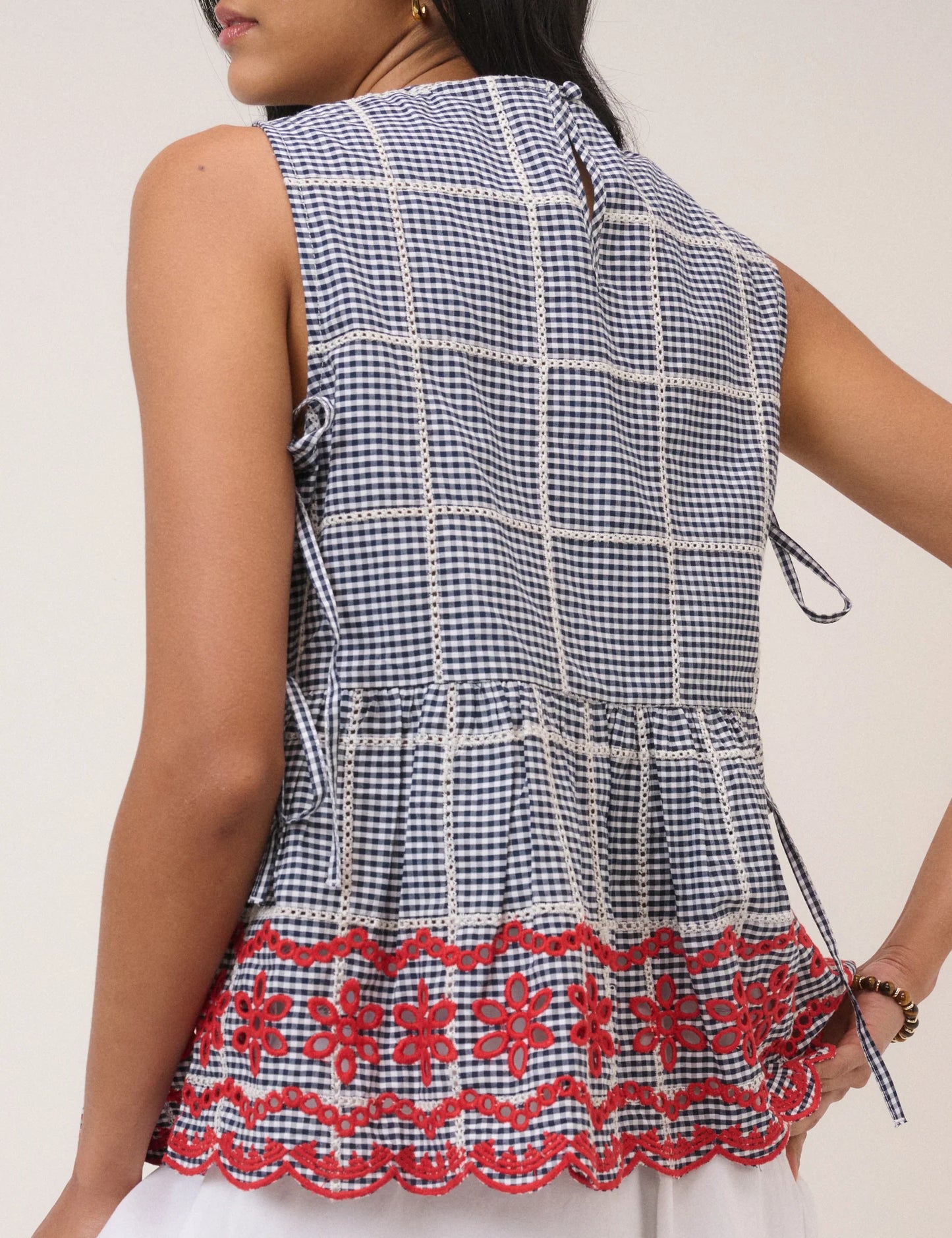 Nobody's Child - Black Gingham Embroidered Top