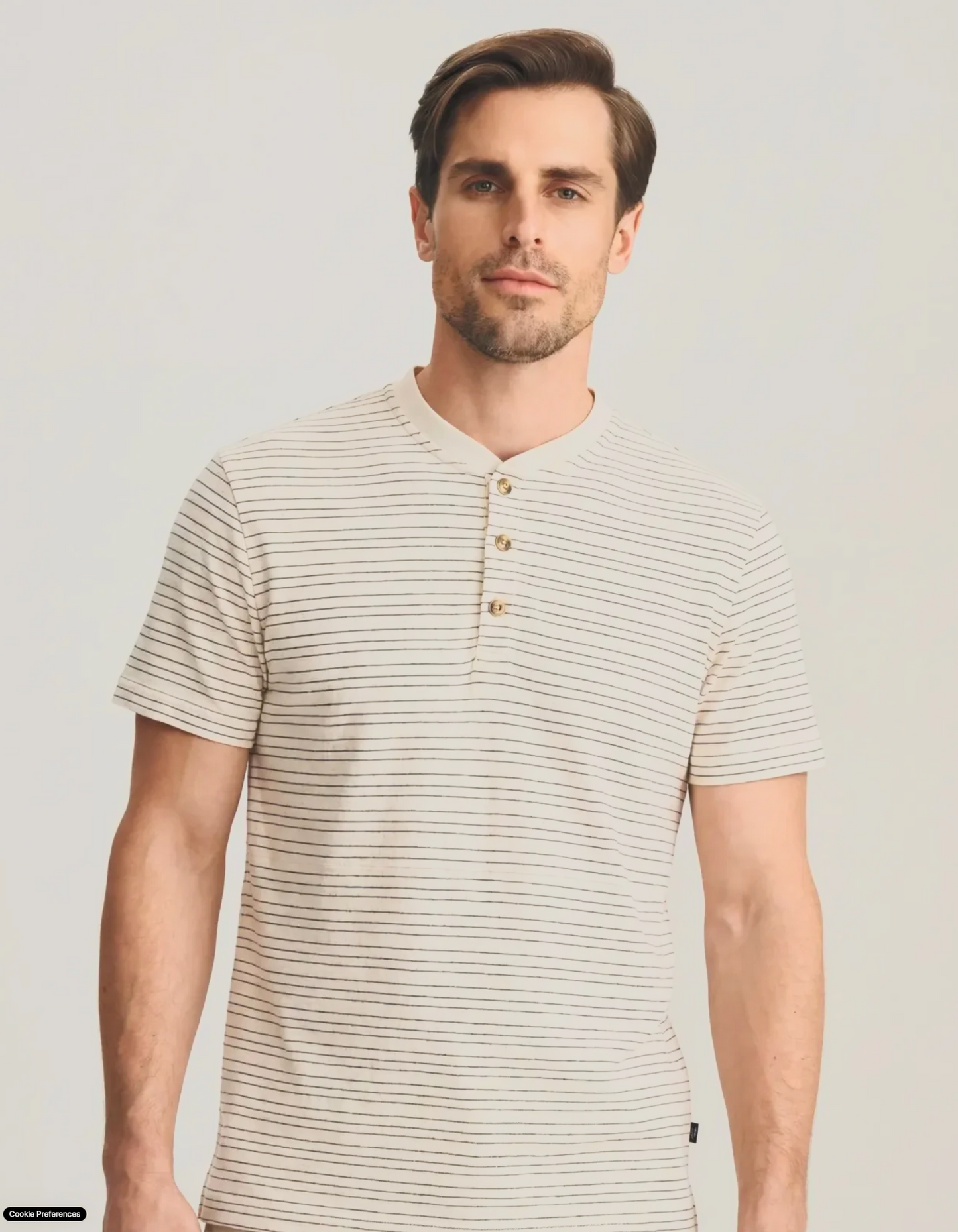 34 Heritage Striped Henley in Beige