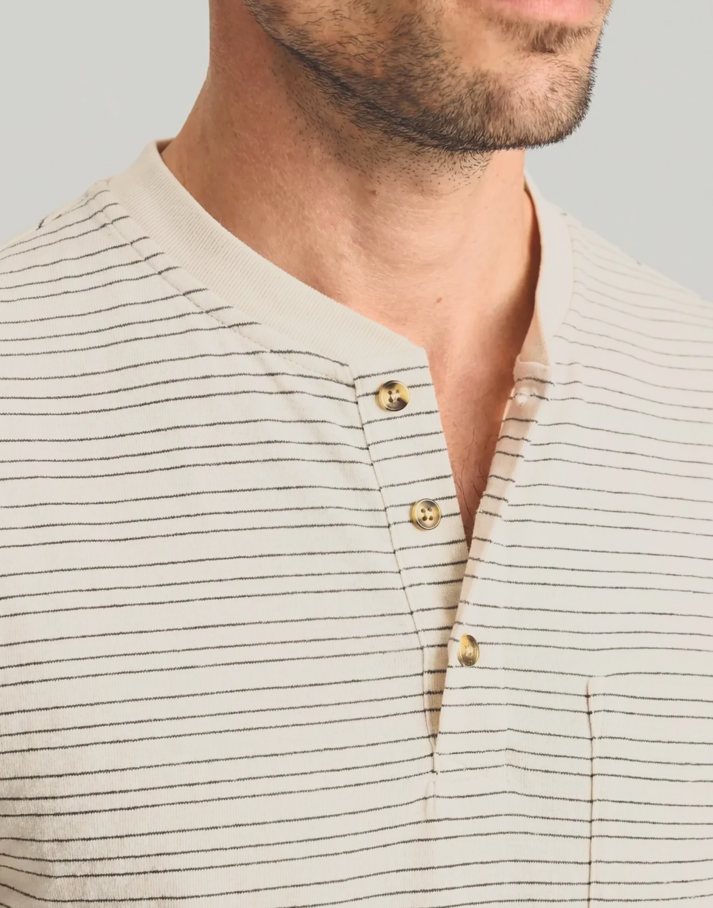 34 Heritage Striped Henley in Beige