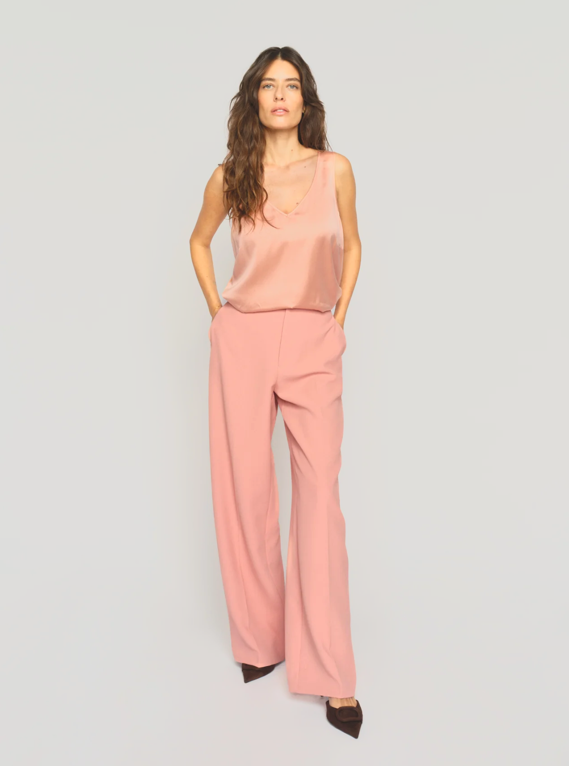 Mos Mosh Astrid V-Neck Silk Tank Top in Blue and Pink